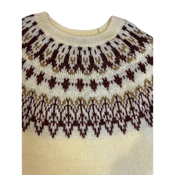 STOIC Cream and Burgandy Fairisle Nordic Oversized Sweater Women's MEDIUM - Picture 4 of 8